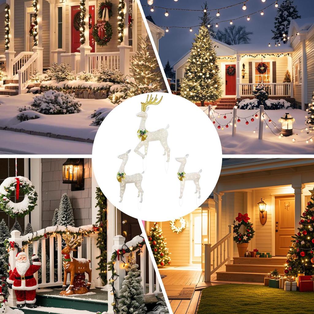 Outdoor Christmas Decorations Stakes 3 Pieces Realistic LED Light Festive Decor Outdoor Reindeer Christmas Yard Decoration For