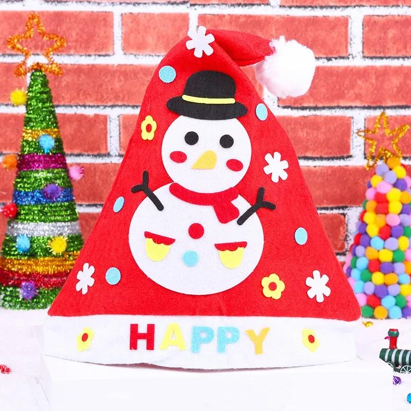Children DIY Christmas Material Bag Playthings Kindergarten Creative Educational Handmade Cartoon Xmas Sock Cap Craft Kit Plaything for Kids