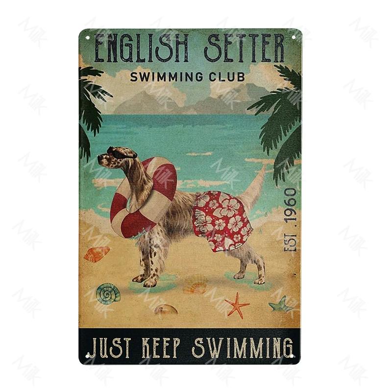 English Setter Dog Plate Vintage Wall Stickers Metal Poster for Sweet Home Coffee Pet Shop Beach Garden Halloween Decoration