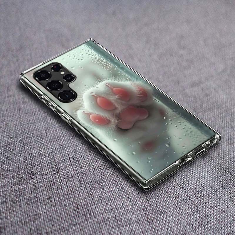 

Pink Cat Hand Phone Case For Samsung Galaxy S24 S23 S21 S20 FE S22 S26 Ultra S25 Edge S10 Plus Cover Clear TPU Capa Shell Coque Samsung S20 Ultra
