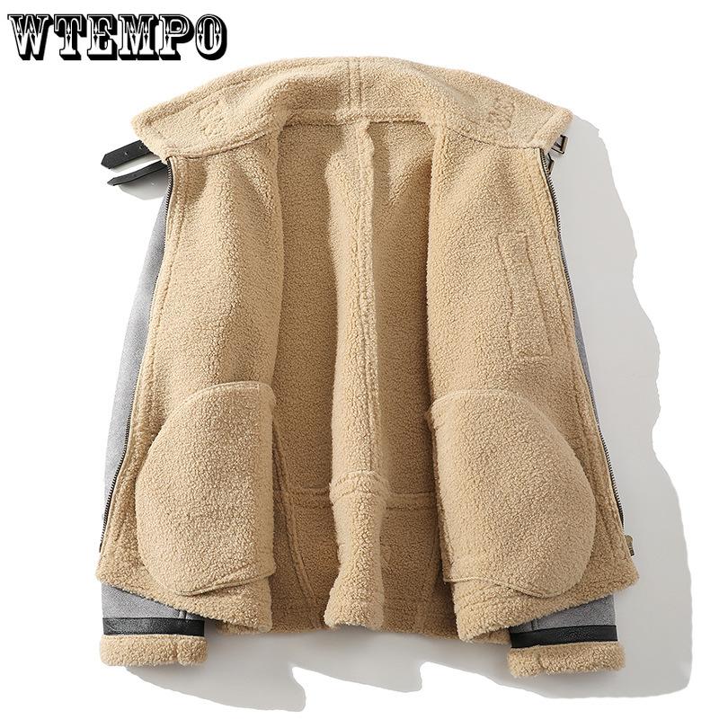 Casaco masculino grande casual de pele com um acolchoado e lapela espessada