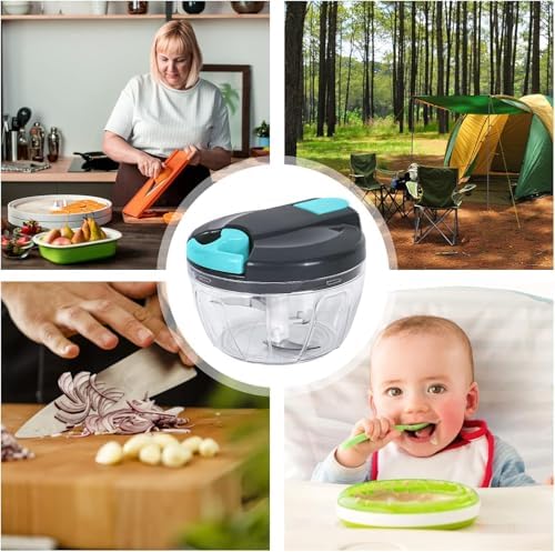 Zwiebel Manual Vegetable Chopper, 520ml Onion Chopper with 6 Blades & 1 Mixer, Multi-Functional Food Chopper, Garlic Onion Manual Dicer