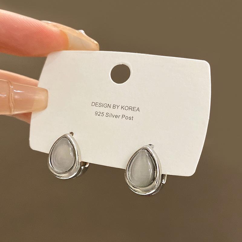 Opal water drop ear buckle women's double-sided earrings ears