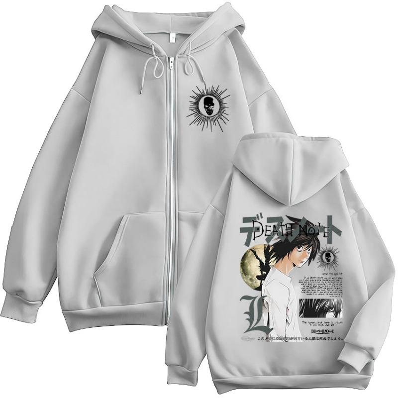 Anime Giapponese Death Note L·Lawliet Felpe con Zip Uomo Donna Abbigliamento Moda Hip Hop Felpe con Cappuccio Zip Up Giubbotti Cappotti