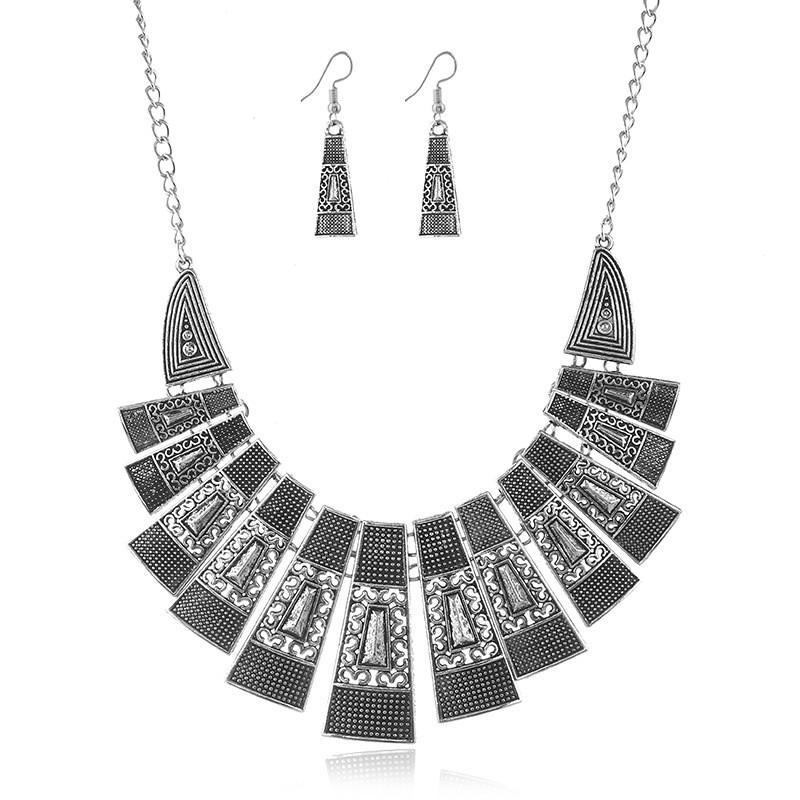 Vintage Artistic Alloy Necklace And Earring Set Casual Wear Accessories Clothing