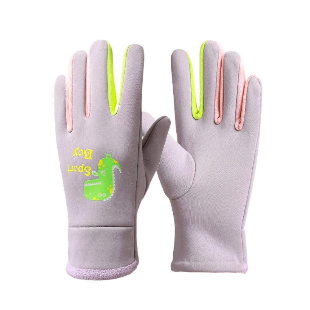 

Windproof Kids Winter Cycling Gloves Cartoon Dinosaur Children s Outdoor Gloves Outdoor L фиолетовый