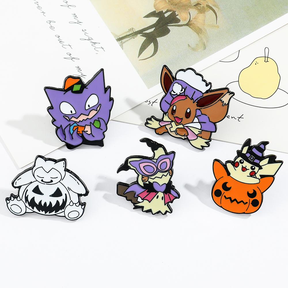 Anime Brooch Funny Cartoon Figure Snorlax Pikachu Gengar Metal Badge Enamel Pin Jacket Jeans Lapel Pin Brooch