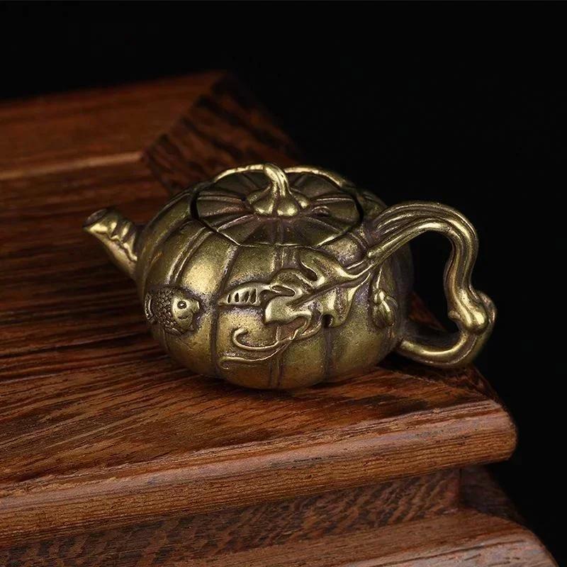 Creative Fashion Small Crafts Home Decor Gold Colours Copper Pumpkin Tea Mini Teapot Cast Brass Pots Small Kung Fu Tea Ornament