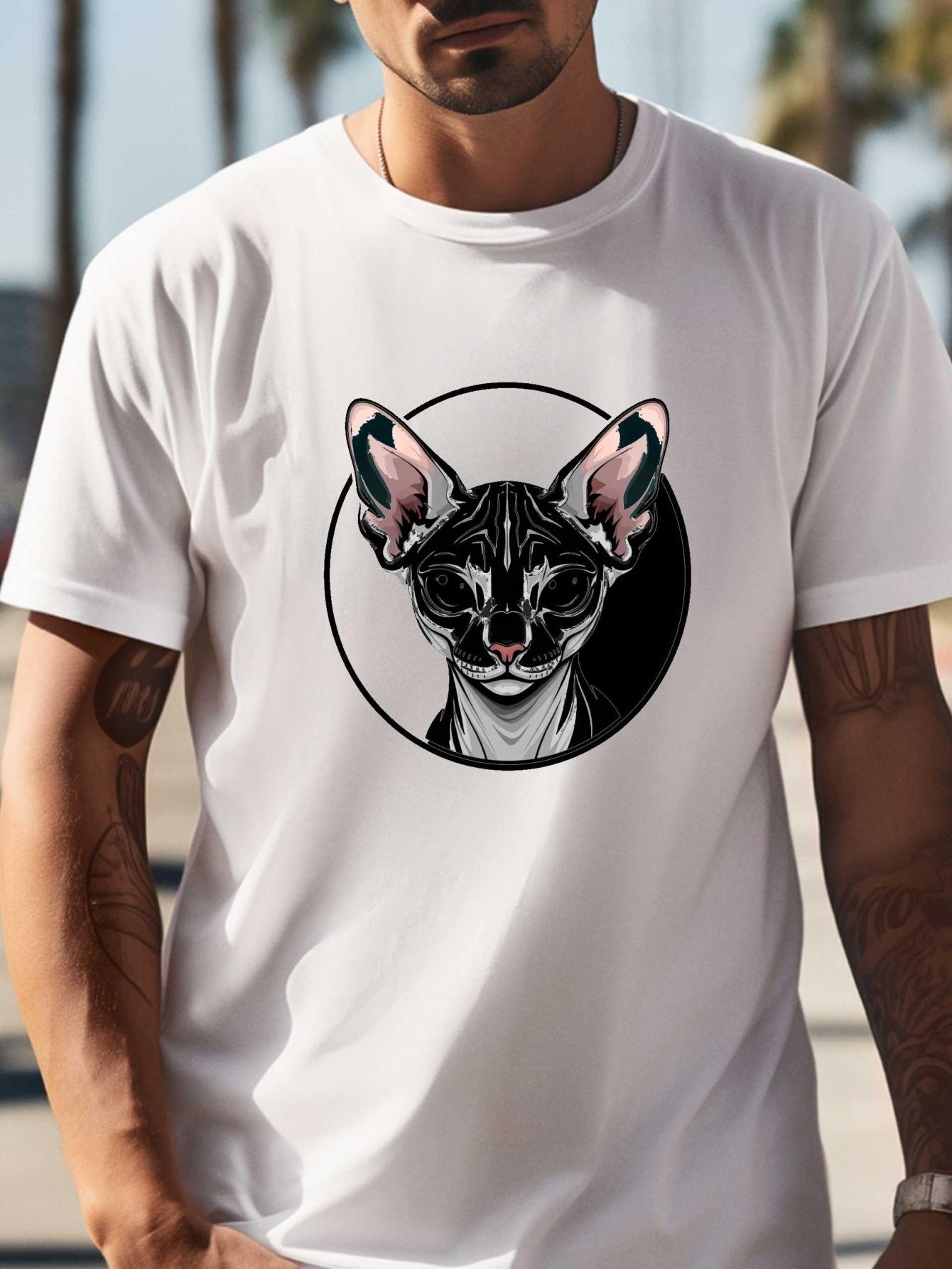 Black T-shirt with Sphynx Cat Print - Soft Cotton Blend XL