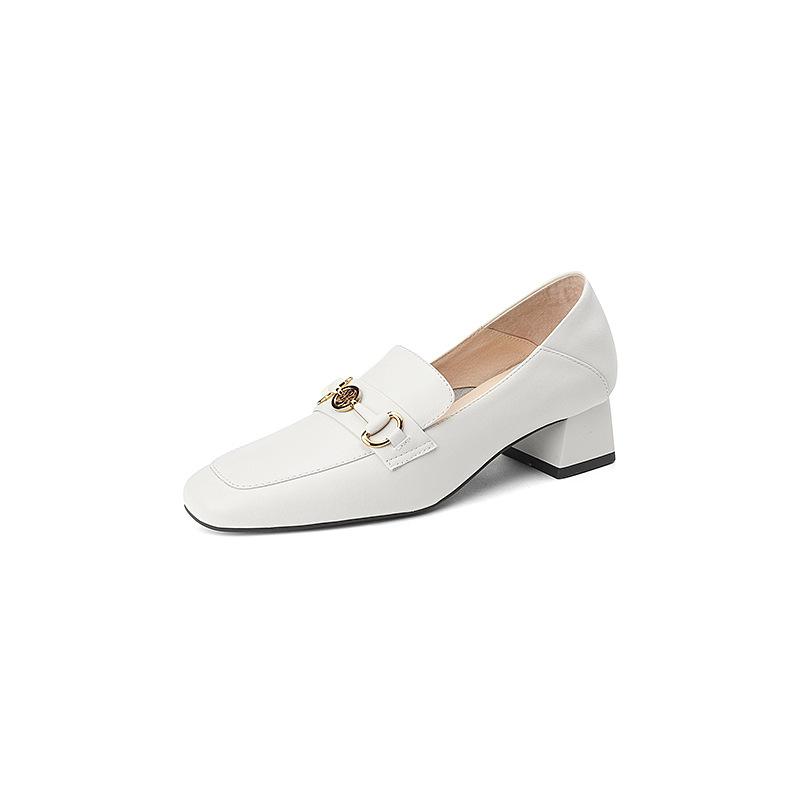 2025 New Versatile Single Shoes Thick Heel British Small Leather Shoes Genuine Leather Medium Heel Women's Shoes One Pedal Loafers Women