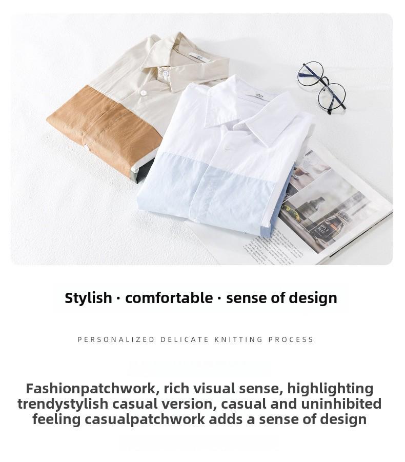 Men's Japanese-Style Summer Color-Block Short-Sleeve Cotton Shirt