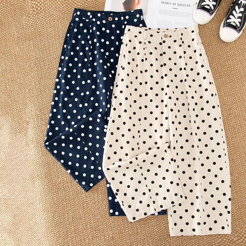 Vertical versatile polka dot nine-point straight-leg pants women's 1116 summer thin loose small casual wide-leg pants