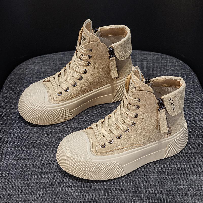 Thick-soled High-top Board Shoes Women's 2025 Autumn New Creative Casual Fashion Versatile Niche Female Student Casual Board Shoes