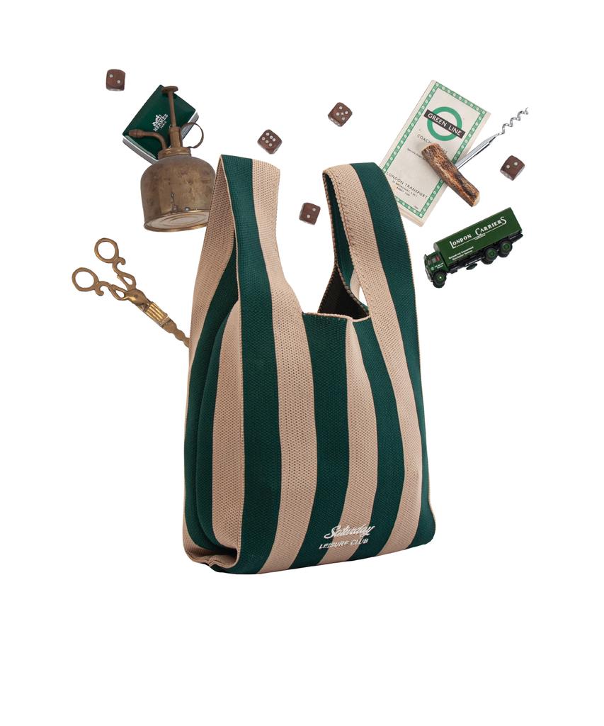 Saturday Leisure Club Stripe Knit Tote Bag - Green & Beige