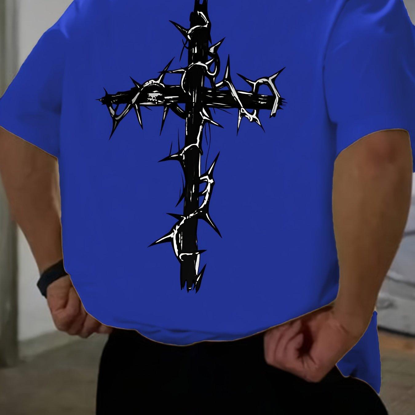 

Літня чоловіча 100% бавовняна зручна повсякденна широка великого розміру креативна футболка з принтом у вигляді хреста, з круглим вирізом та короткими рукавами XXL