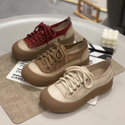 Women Platform Casual Shoes Autumn 2026 New Soft Sole Vintage Comfortable Board Shoes Fashion Lace Up Non Slip Vulcanized Shoes