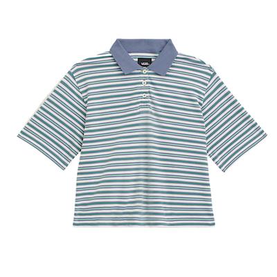 Color Block Striped Button Short Sleeve Polo Shirt Women Tops VN0010AVFOI