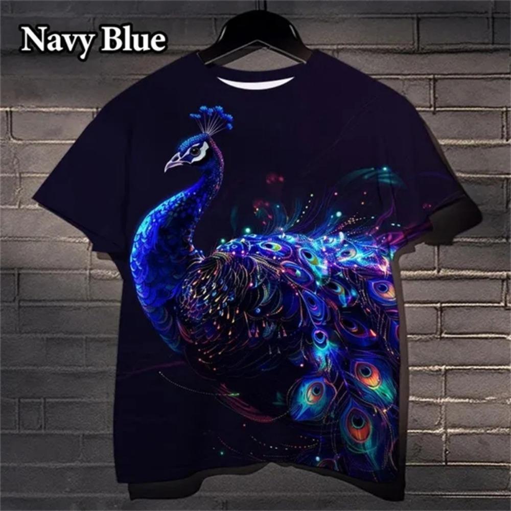 Girls' clothing 3D printed beautiful peacock T-shirt summer children's clothing short sleeved T-shirt casual color top
