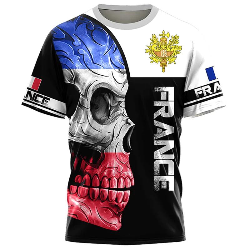 Funny French Flag Emblem Graphic T-shirt Men's Camouflage T-Shirts Summer Casual Loose Short Sleeves Men's and Women's Tees Top