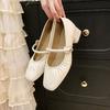 Soft Leather Women's Shoes with Single Shoes, New Spring Mid-heel Square Head Mary Jane Cheongsam Leather Shoes with Soft Soles