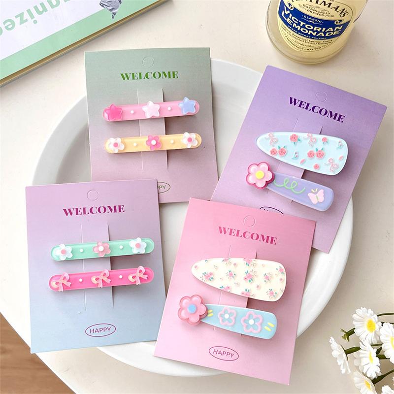 2Pcs Pastoral Style Acrylic Flower Hair Clip For Women Girls Sweet Versatile Bangs Hair Clip  Side Clip Hair Accessories