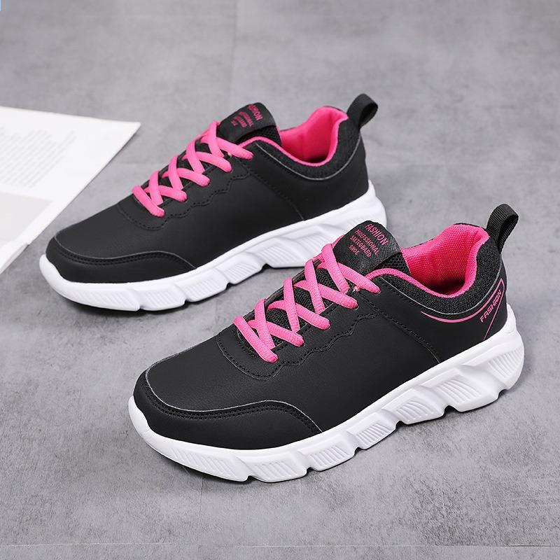 Large size sneakers, new leather lightweight running shoes, black waterproof casual shoes