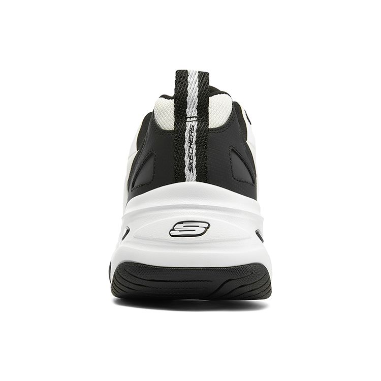 Skechers DLites Fabric Synthetic Leather Round Toe Lace-Up Low Top Dad Shoes Men Sneakers White Black 237226-WBK