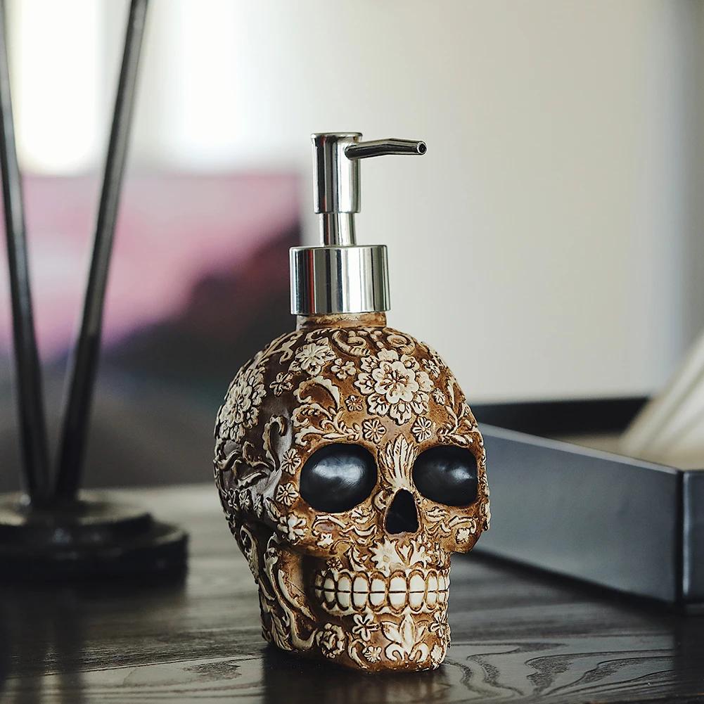 Creative Skull dávkovač tekutého mýdla Láhev Vintage Resin Socha dezinfekčního prostředku na ruce Náplň s pumpičkou Láhve Lotion Šampon Nádoba