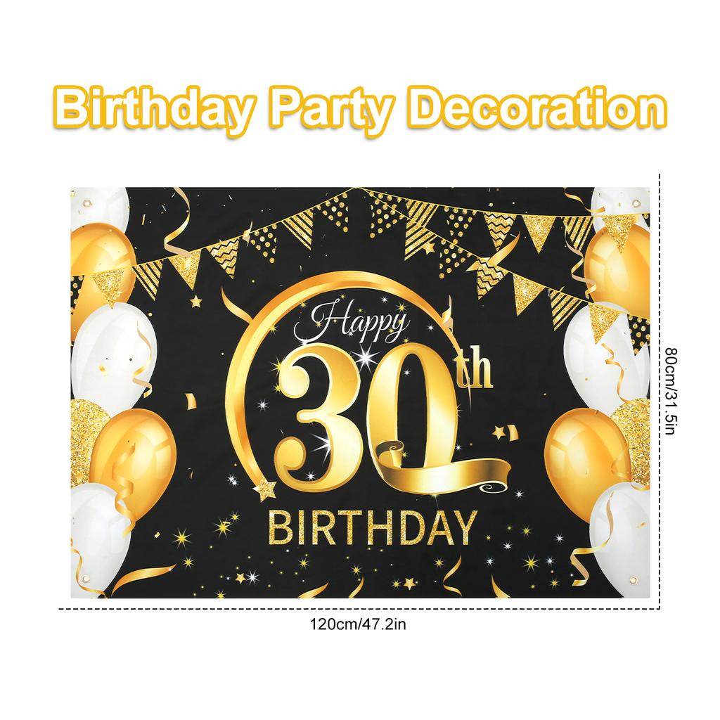 30-80 Old Birthday Background Decor Birthday Banner Hanging Poster Flag 50th 60th 70th Latex Balloon Bunting Garland Anniversary