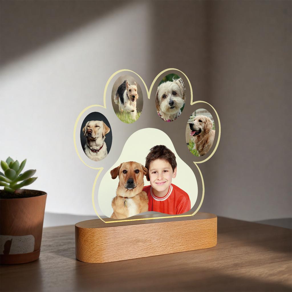 Custom Pet Photo Night Light Personalized Text LED Acrylic Wood Base Tribute To Pet Bond Gift Heartwarming Gift for Pet Lovers