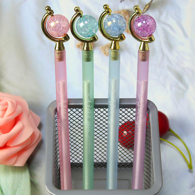 Crystal Globe Floral Pen: Cute Transparent Neutral Pen for Students & Office Writing