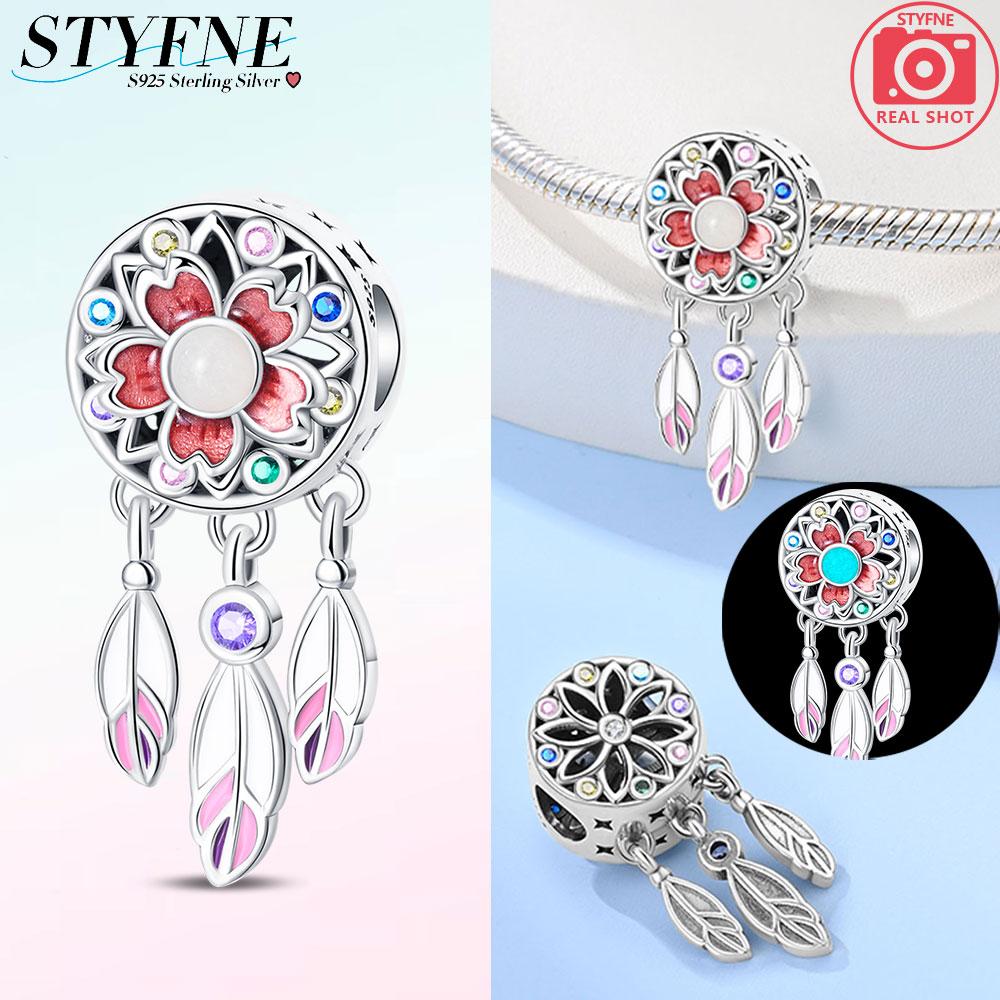 Authentic copper Colored Flower Pendant Pink Plants Lucky Charm Bead Charms Bead Charms Compatible With Bracelets Women Accessory Fine Gift Diy Jewell