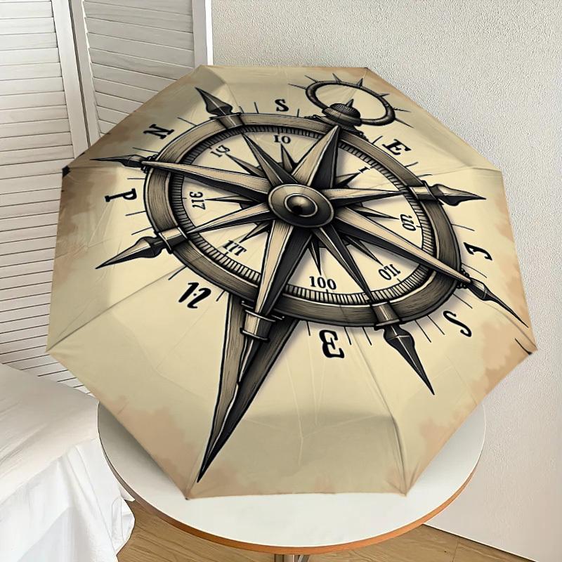 1PC Compass NauticalAutomatic Open/Close Umbrella with Windproof, 8-Rib Sturdy Canopy, Durable Ribs, Fashionable Design1279A