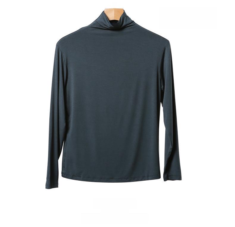 Korean Half-High Collar Slim Fit Modal T-Shirt - Long-Sleeve Solid Color Top
