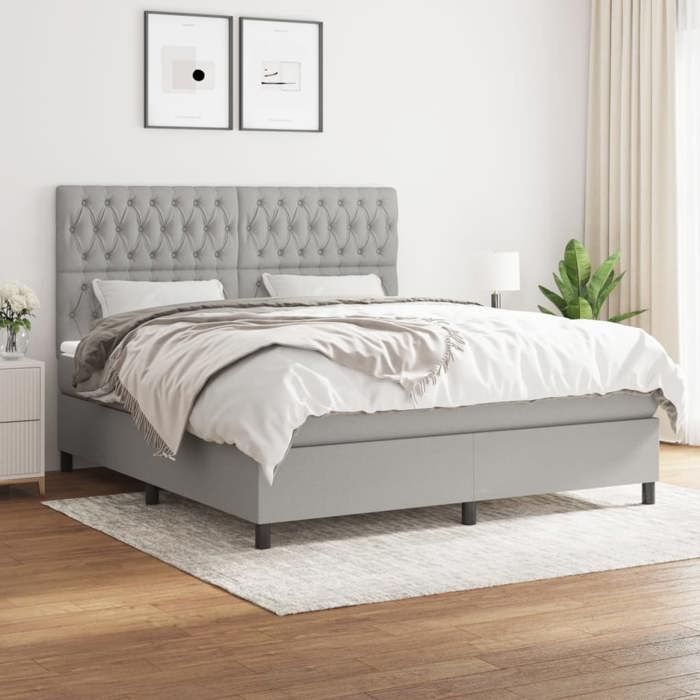 Maison Exclusive - Bettlattenrost mit Matratze Hellgrau 180x200cm Stoff