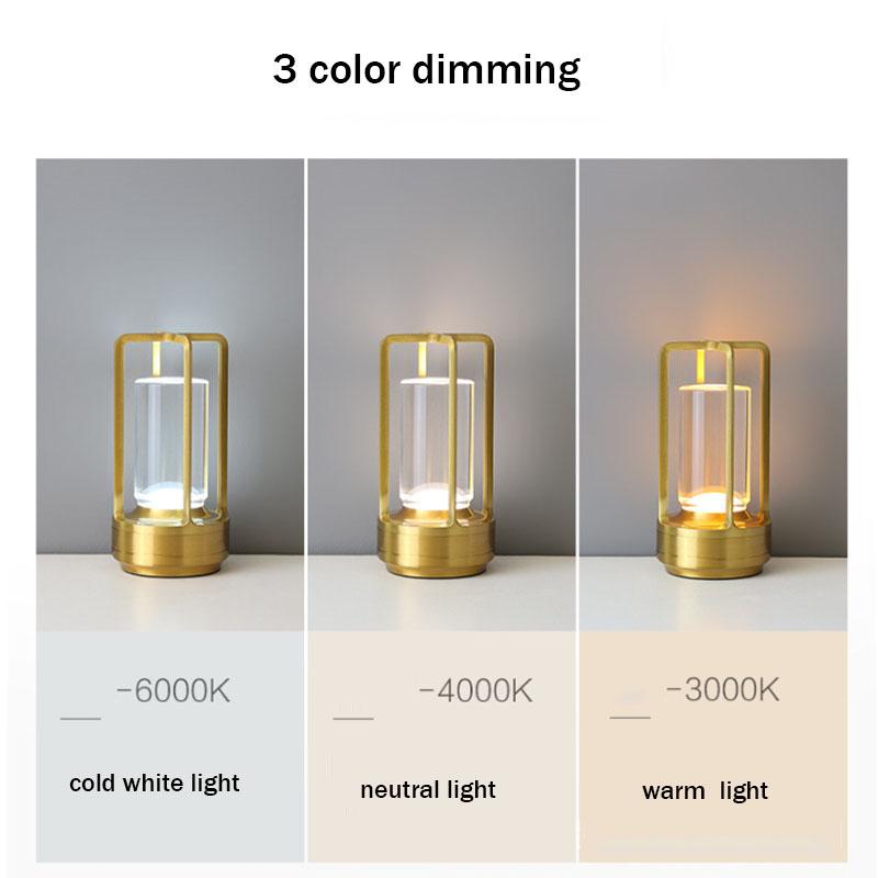 Metal LED Table Lamp Touch Dimming USB Rechargeable Cordless Retro Bar Desk Ligh Restaurant Dining Lighting Bedroom Home Decor