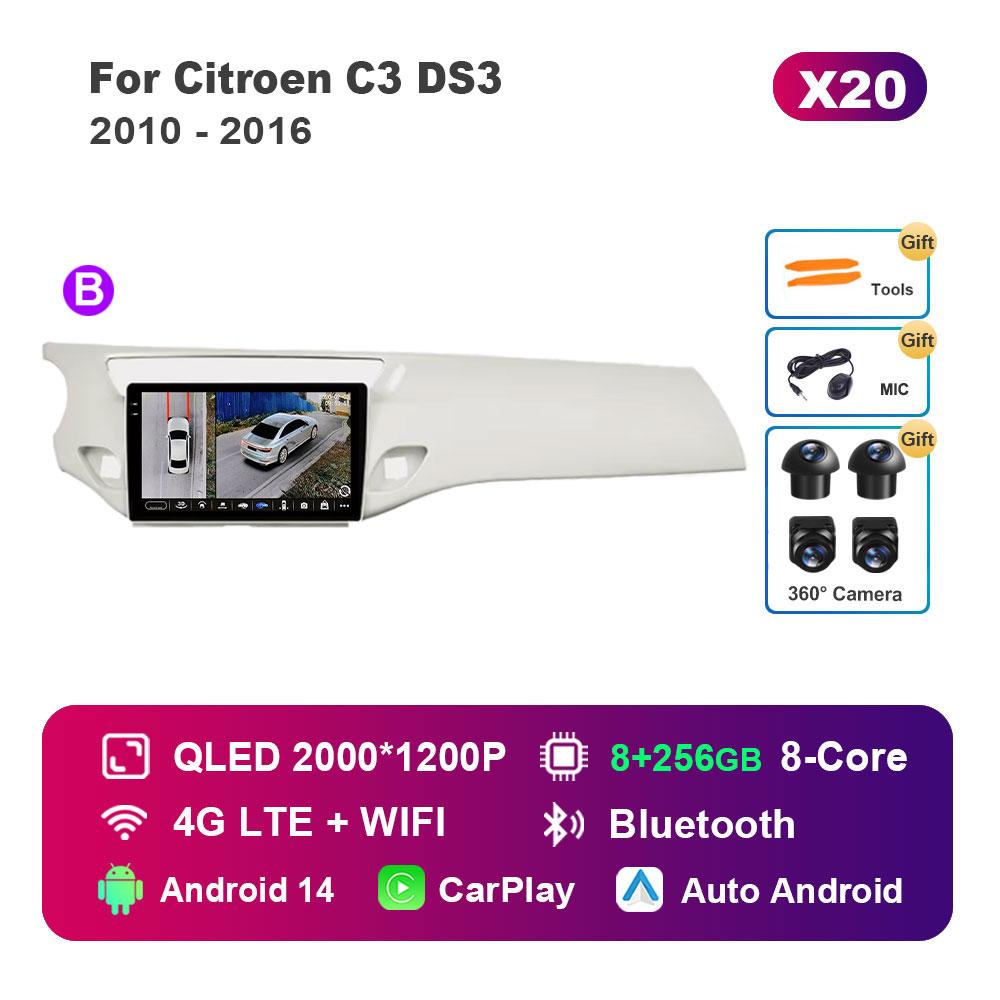 Car Video Multimedia Player DSP Stereo for Citroen C3 DS3 2010 - 2016 Android 14 System GPS Navi WiFi IPS Screen 4G Bluetooth