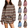Women's Striped Turtleneck Sweatshirt and Shorts Set, Loose Fit Pullover with Elastic Waist, Fall Casual Two-Piece Outfit
