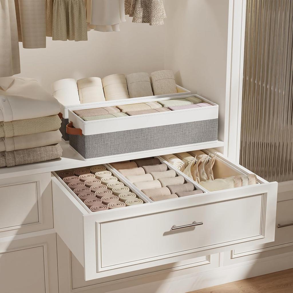 1 Pack Storage Bin, Foldable Basket for Organizing, Fabric Storage Box Container with Handles, White and Gray, 15 X 6 X 5 Inch