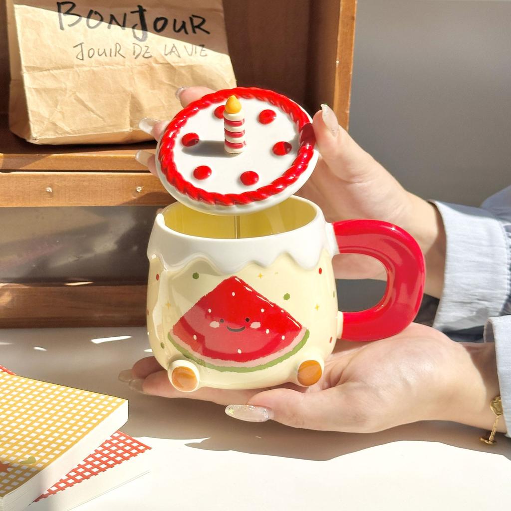 Birthday gift Cute apple cup High value ceramic household water cup Girls birthday gift souvenir gift box