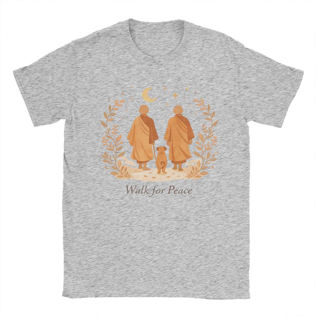 Unisex Damen T-Shirts Zen Kunst Spaziergang für Friedensmönche mit Aloka Hund Spaß Baumwoll-T-Shirts Kurzarm-T-Shirt Oberteile Geschenkidee