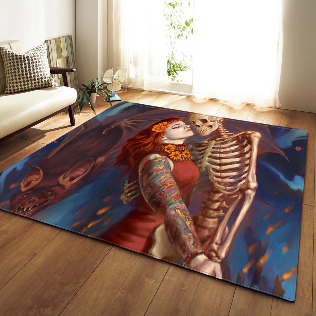 Skull Living Room Carpet Bedroom Dining Room Floor Mat Pattern Size