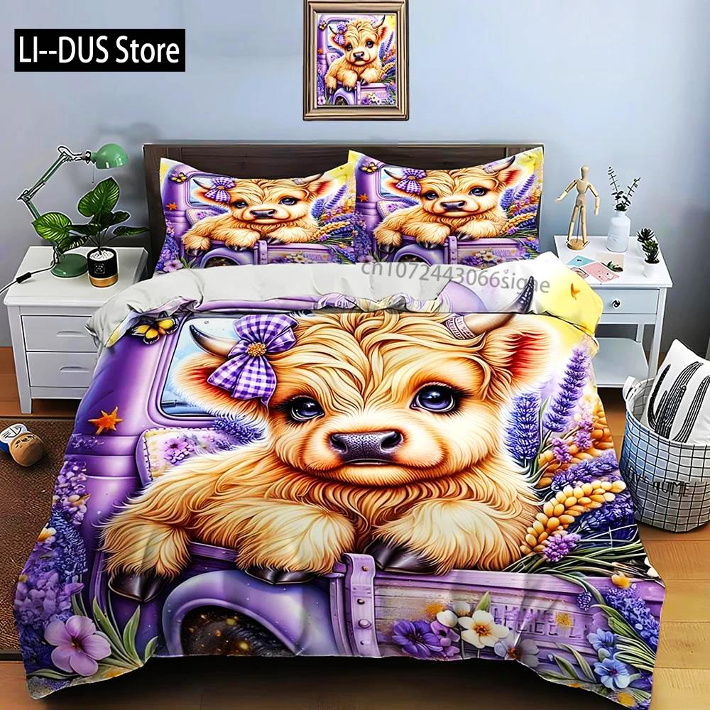 Highland Cattle Print Bedding Set Cute North American Duvet Cover 1 Duvet Cover 2 Pillowcases Adult And Kids Bedding Set Luxury