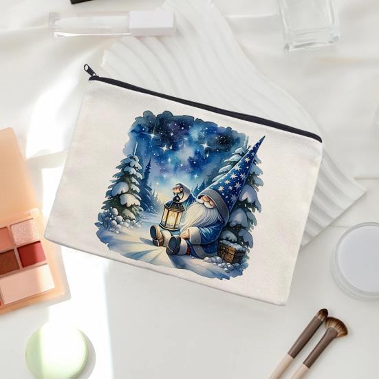 Christmas Theme Makeup Bag, with Black Zipper, Wear-Resistant Toiletry Bag, Durable Canvas Storage Pouch, for Makeup Stationery And Small Items