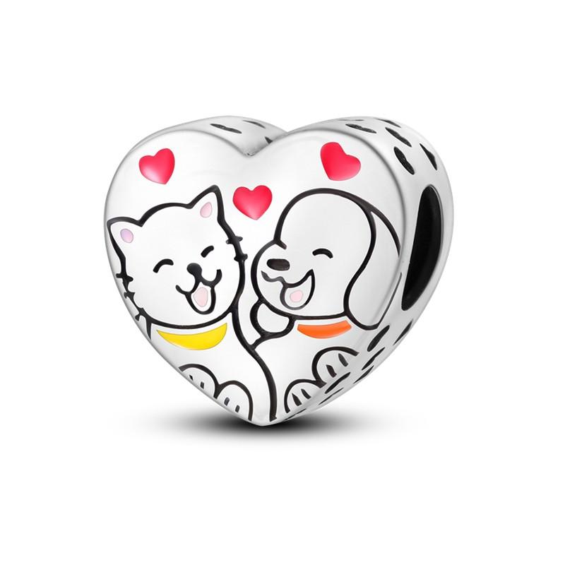 Lovely Cat Series Charms Beads Copper Love Heart Cats Dangle Fit Bracelet Necklace Diy Jewelry Gift Marking