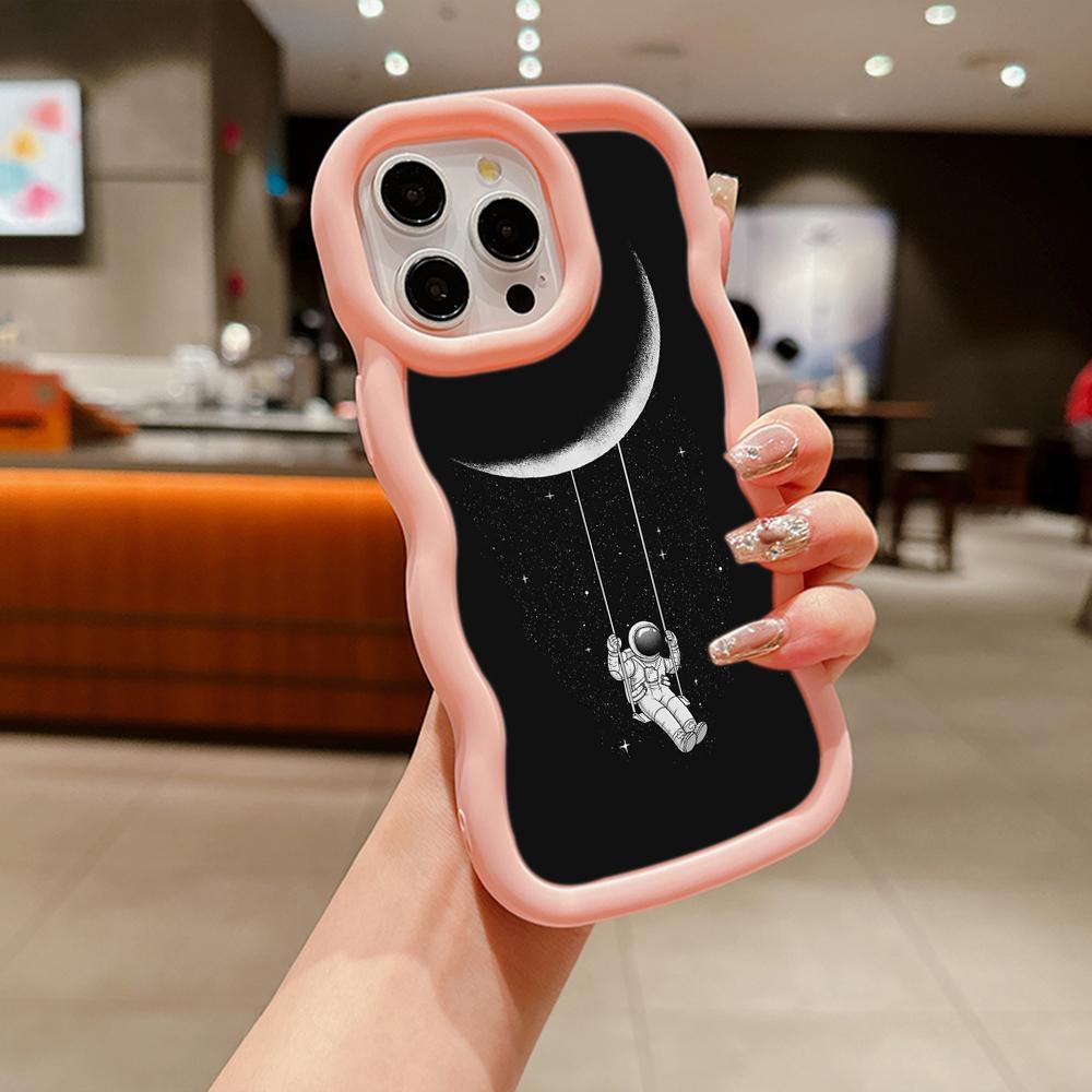 Ae97 Space Moon Astronaut Black art Protective Phone Cases for iPhone 14 13 Pro Max 11 12 15 Plus Infinix Hot 40i Smart8 Tecno Big Wave TPU Back Cover