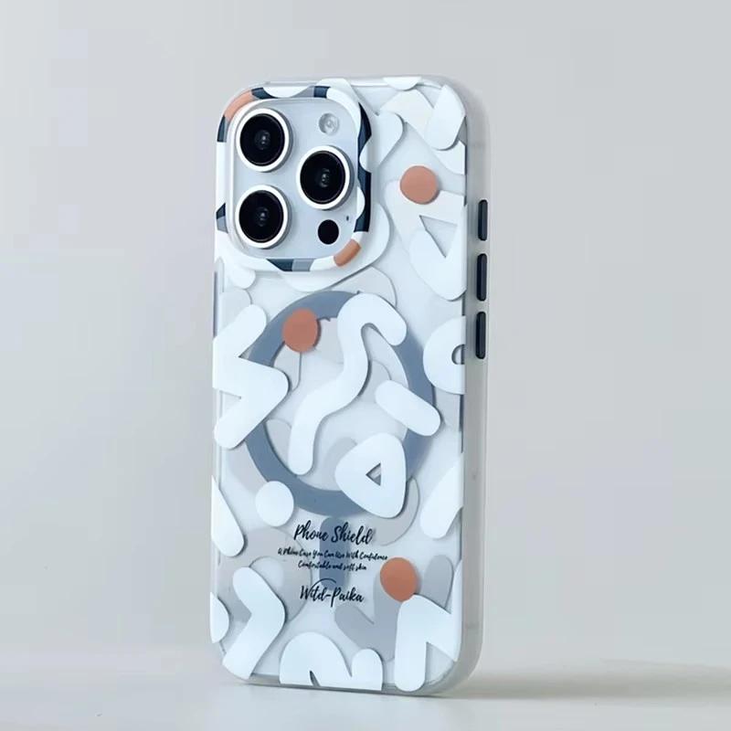 Geometric Graffiti MagSafe Phone Case For iPhone 12 13 14 15 16 Pro Max Plus Magnetic Wireless Charging Hard Shockproof Cover