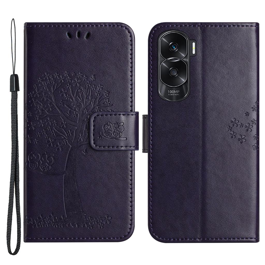 For Honor 90 Lite 5G/X50i 5G Leather Flip Stand Cover Owl Tree Imprinted Wallet Phone Case