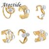 Atoztide Fashion Imitation Pearls Ring For Women Stainless Steel Adjustable Irregular Vintage Bead Open Finger Ring Jewelry Gift