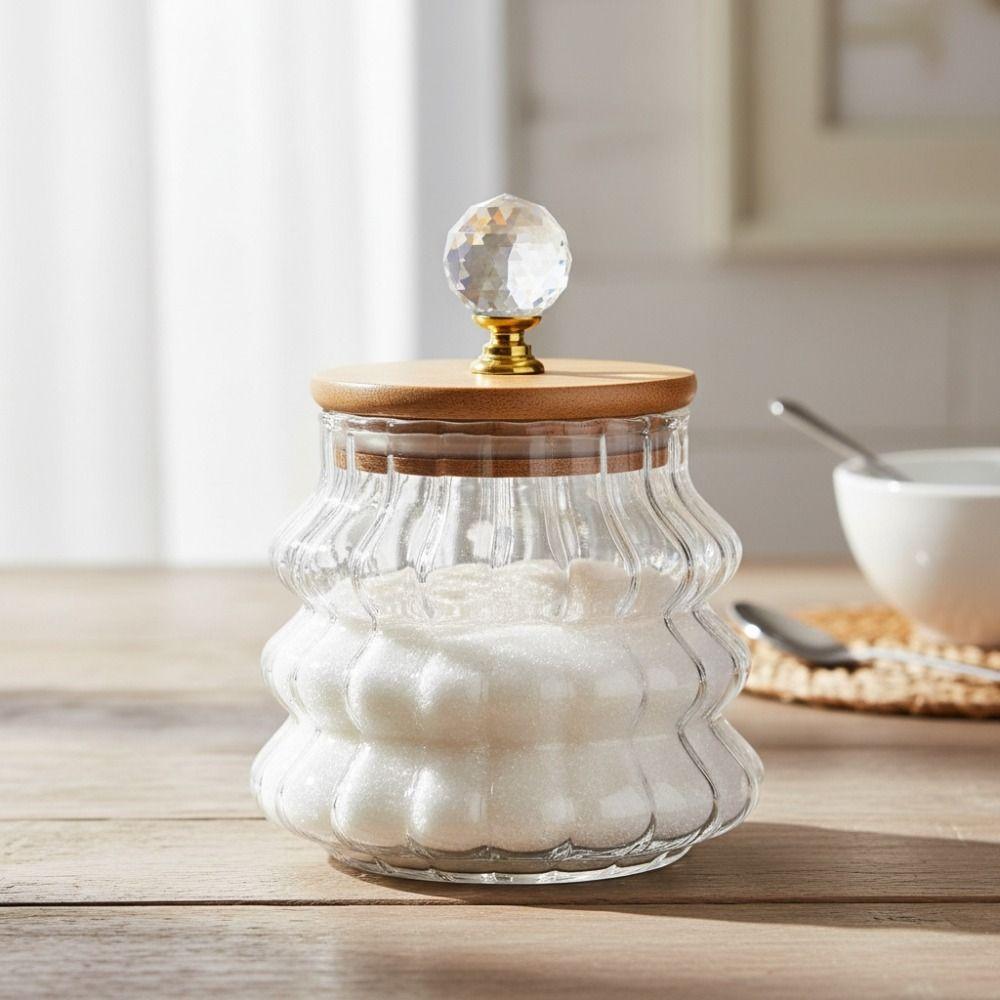 Transparent Glass Food Container Striped Pattern Grains Jar Coffee Bean Storage Jar  Candy